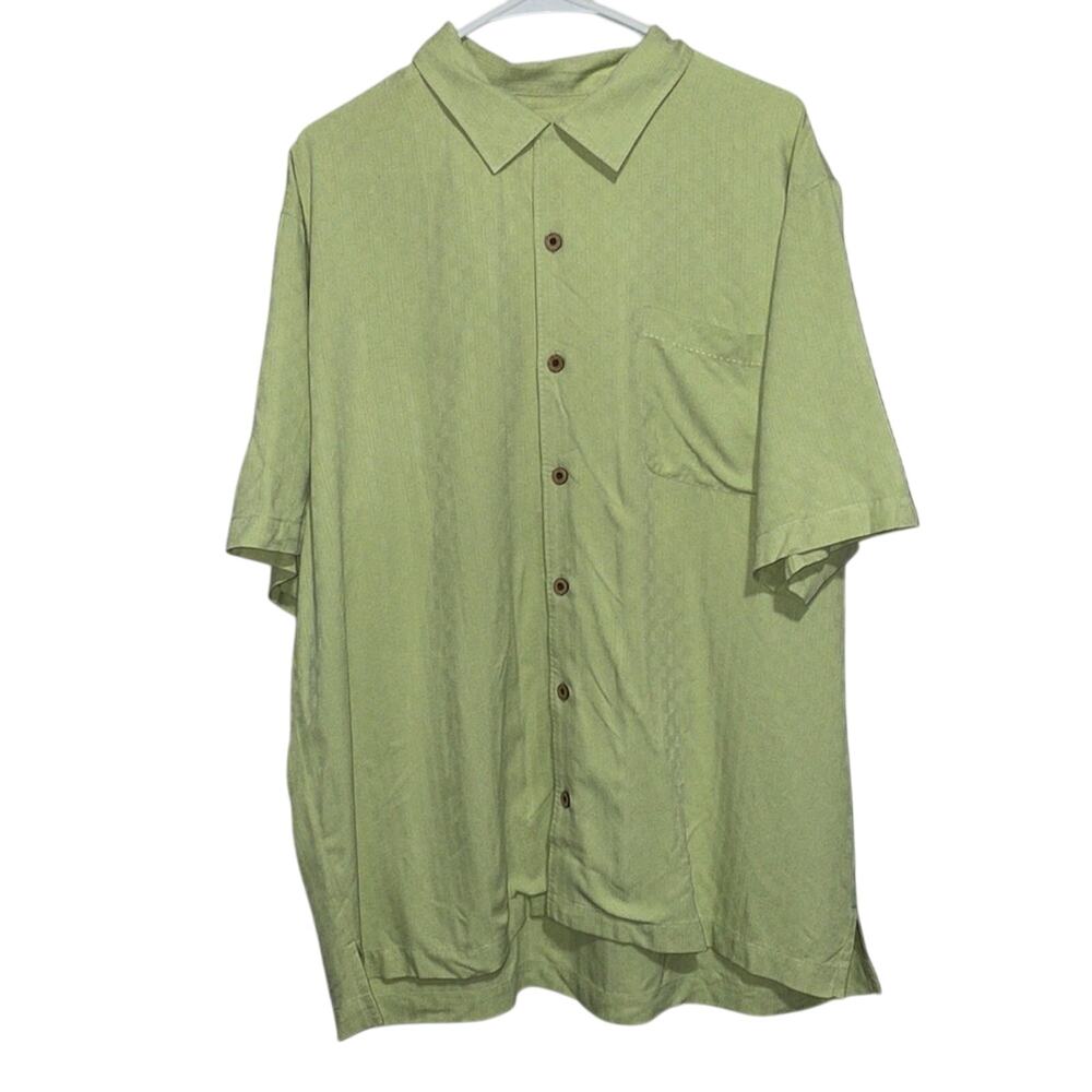 Tommy Bahama Green Button Up L Mens Silk Check Chest Pocket Collared